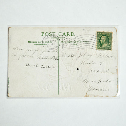 1909 Antique A Merry Christmas Postcard Boy Girl Skating Chair