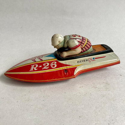 Vintage River Star R-26 Speed Boat Tin Toy Yonezawa Japan WORKS!