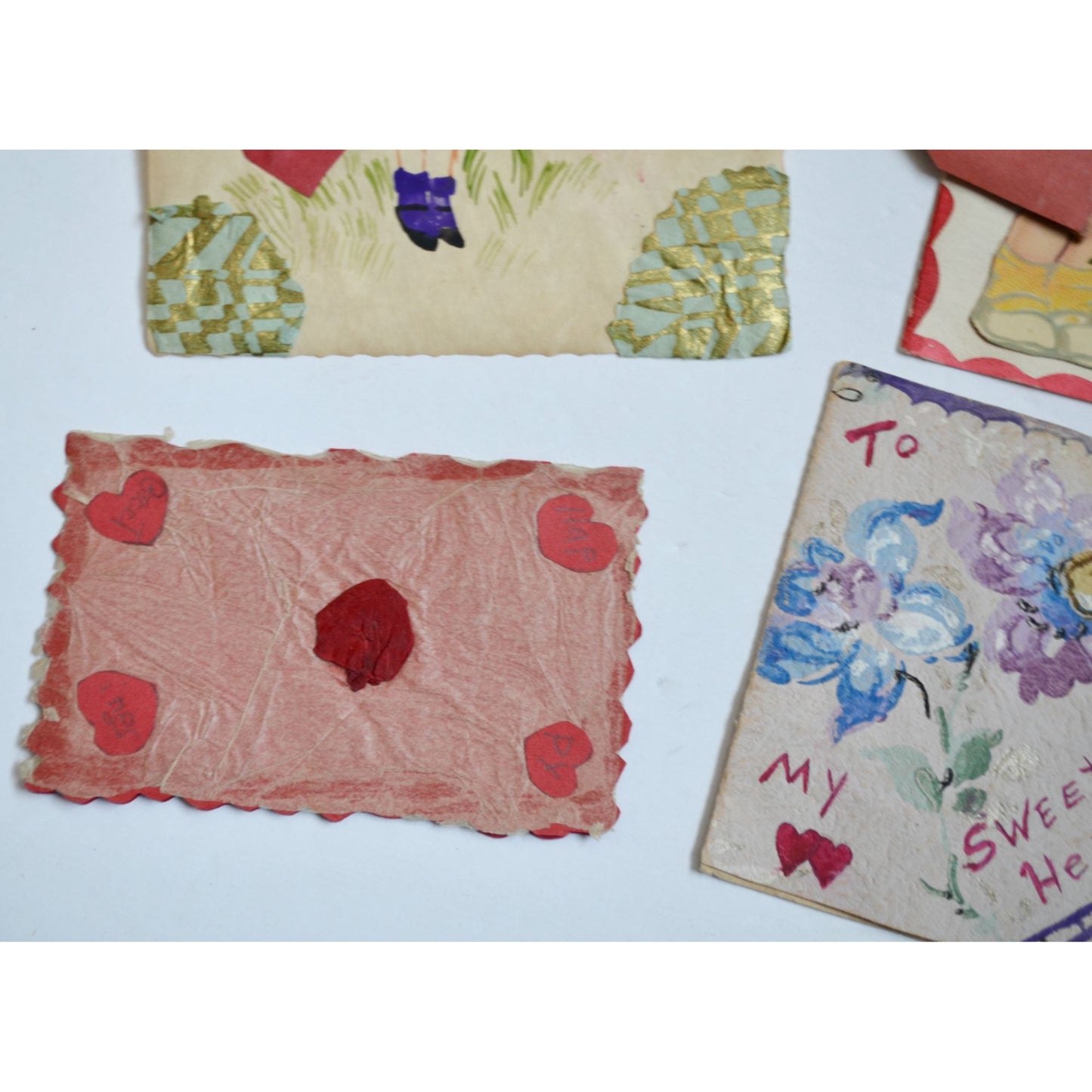 1930s Vintage HANDMADE OOAK Valentine Cards Unique Lot #2