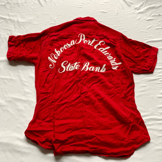 1950s 1960s Nat Nast Creation Nebrasks Port Edwards State Bank Red Shirt Embroidered Andy
