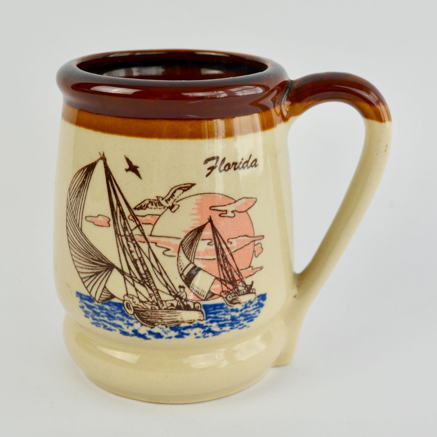 Vintage Brown Florida Sailboat Coffee Mug Big