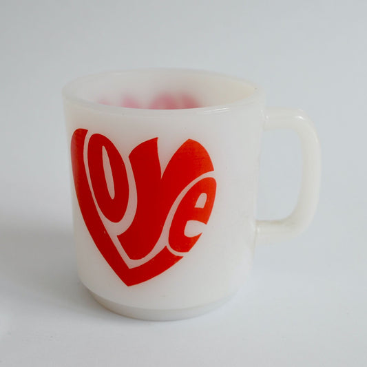 Milk Glass Groovy Love Red White Coffee Mug Vintage