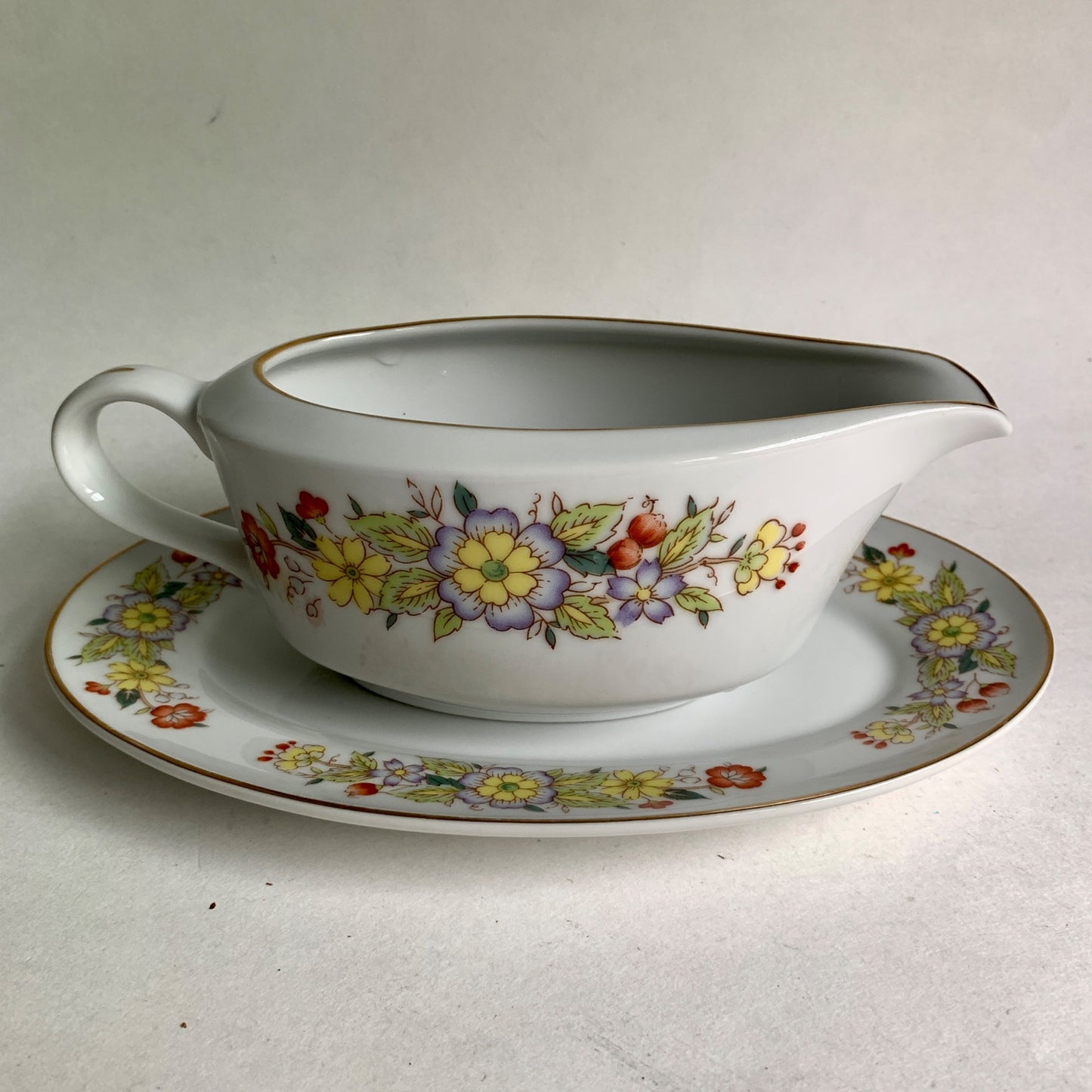 Signature Collection Oriental Garden Floral Gravy Boat and Oval Plate