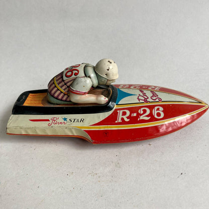 Vintage River Star R-26 Speed Boat Tin Toy Yonezawa Japan WORKS!