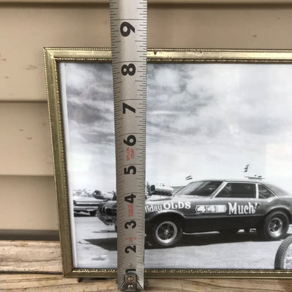 Vintage Oldsmobile 442 Muscle Car Black & White Photo Framed Dragster Race Track