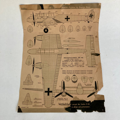 Vintage 1941 George Ross Bomber Fighter Airplane Kit INSTRUCTIONS Messerschmitt