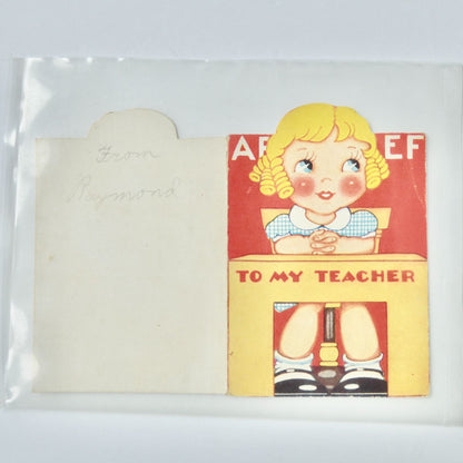 Vintage Valentine Card To My Teacher Girl at Desk