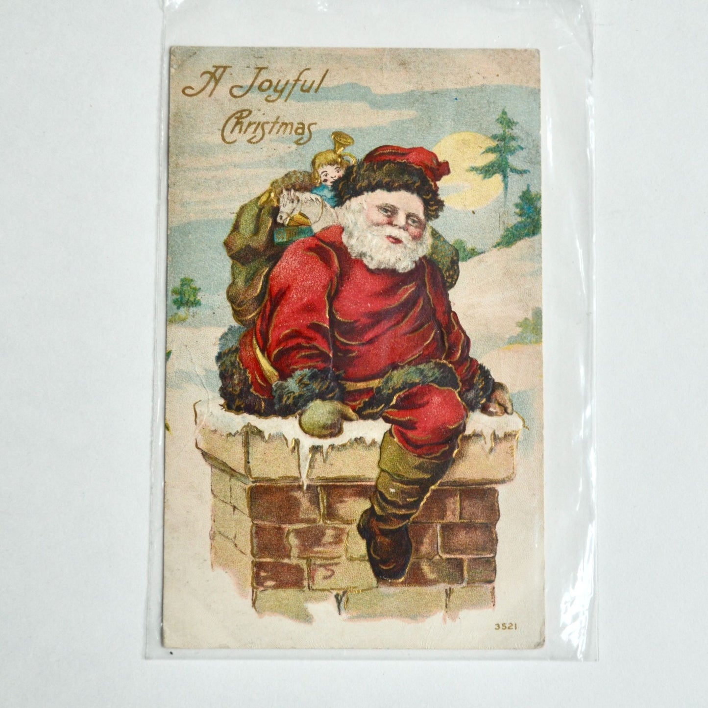 Antique A Joyful Christmas Santa Chimney Postcard Spencer Iowa
