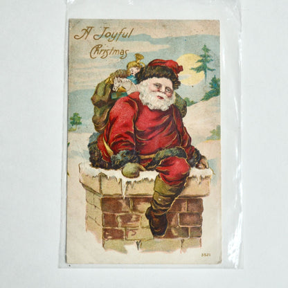 Antique A Joyful Christmas Santa Chimney Postcard Spencer Iowa