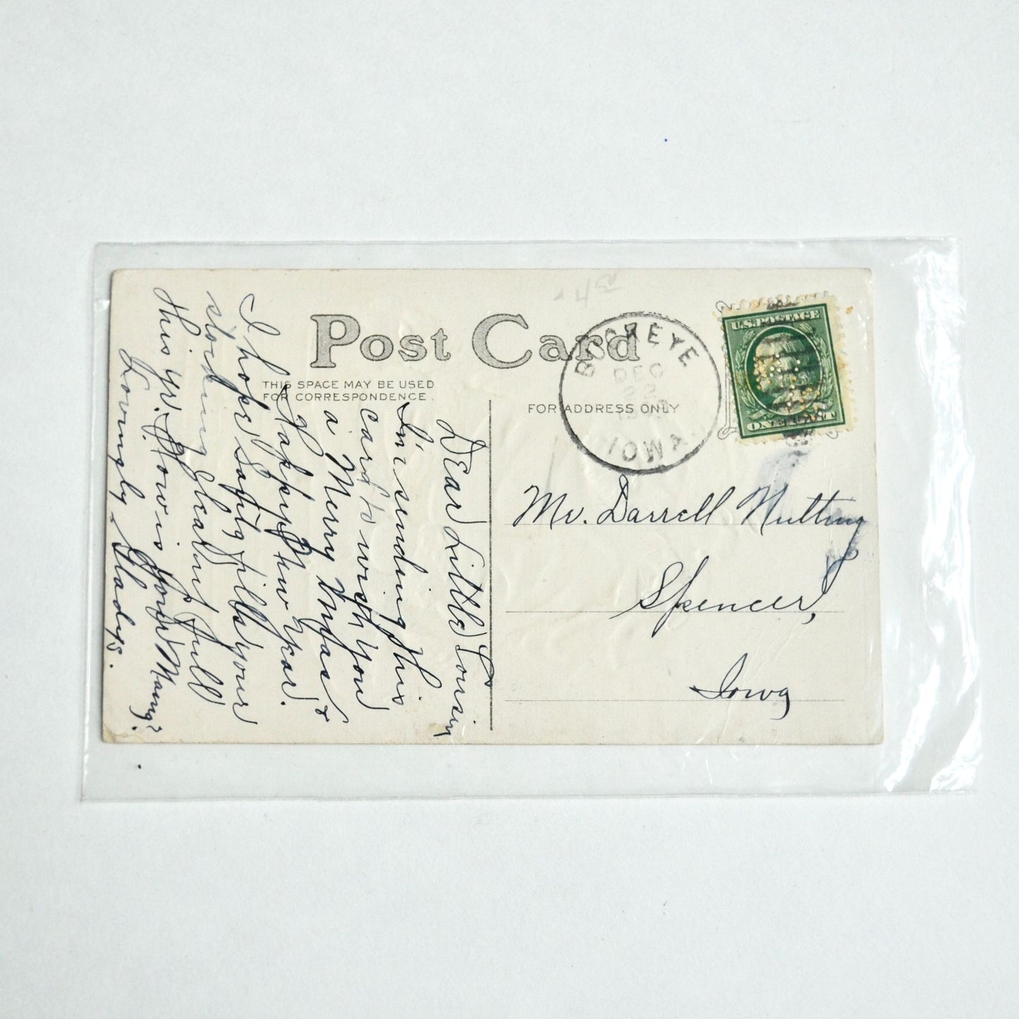 Antique A Joyful Christmas Santa Chimney Postcard Spencer Iowa