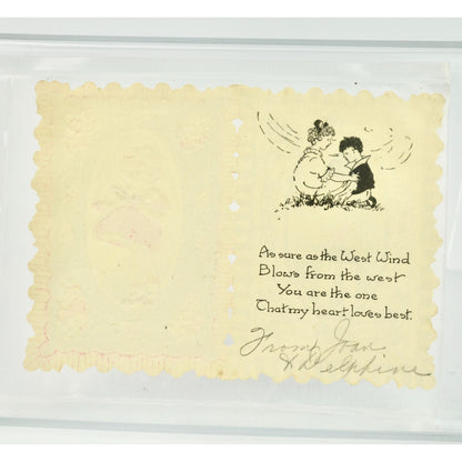 Vintage Die-Cut Valentine's Day Card Boy Girl West Wind
