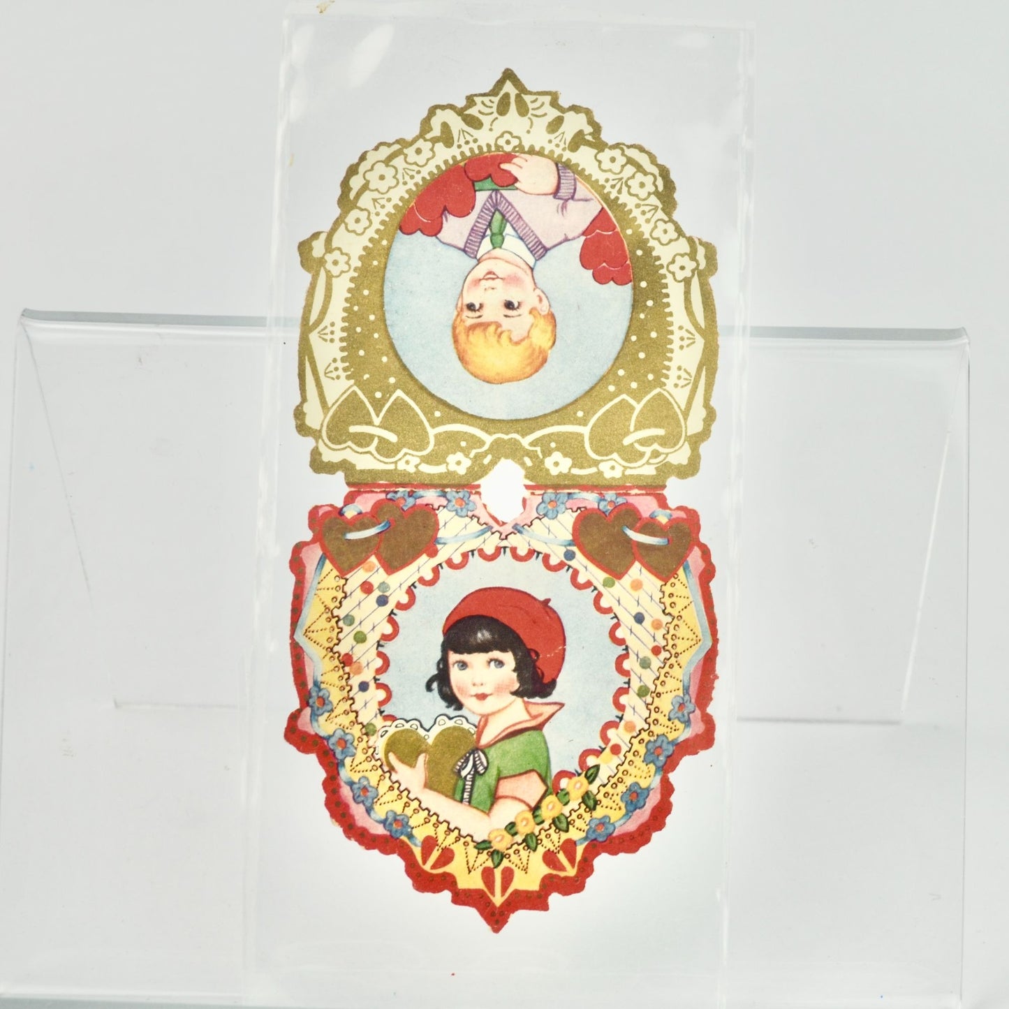 Vintage Valentine's Day Die Cut Heart Card Boy Girl