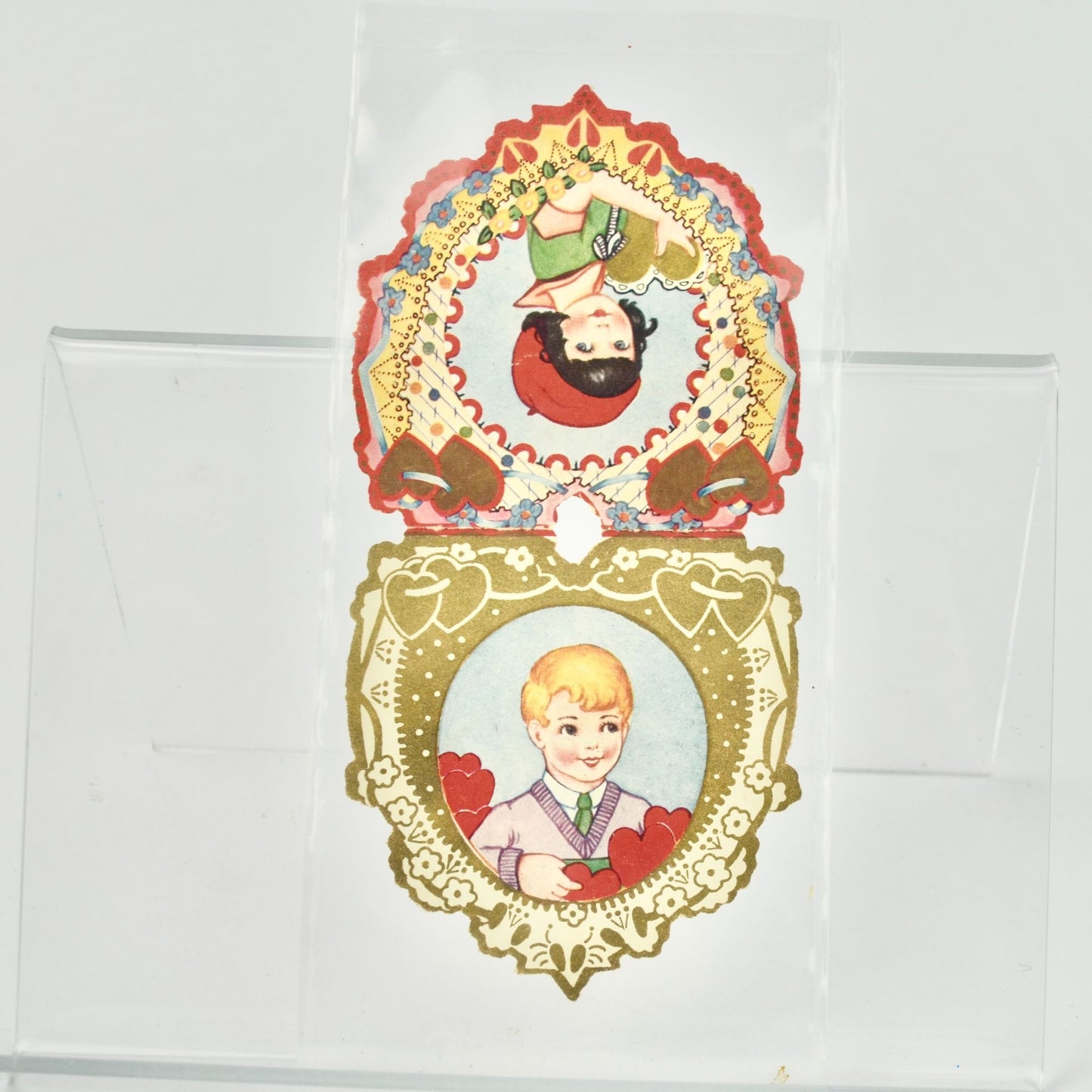 Vintage Valentine's Day Die Cut Heart Card Boy Girl