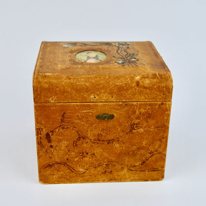 Antique Victorian Men's Cuff & Collar Stay Box Leather Covered Wood