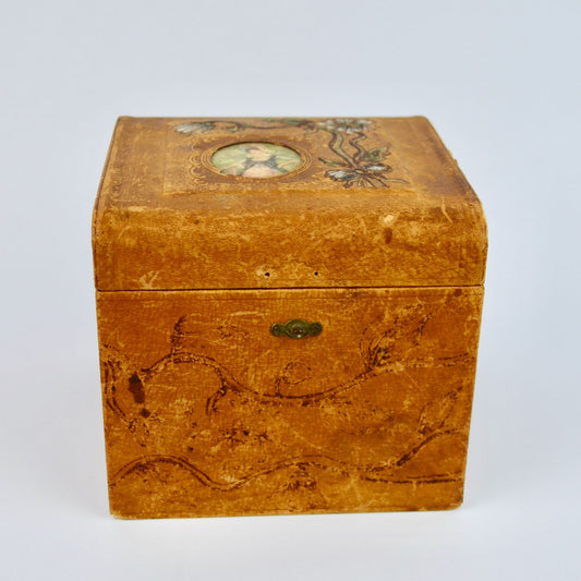 Antique Victorian Men's Cuff & Collar Stay Box Leather Covered Wood