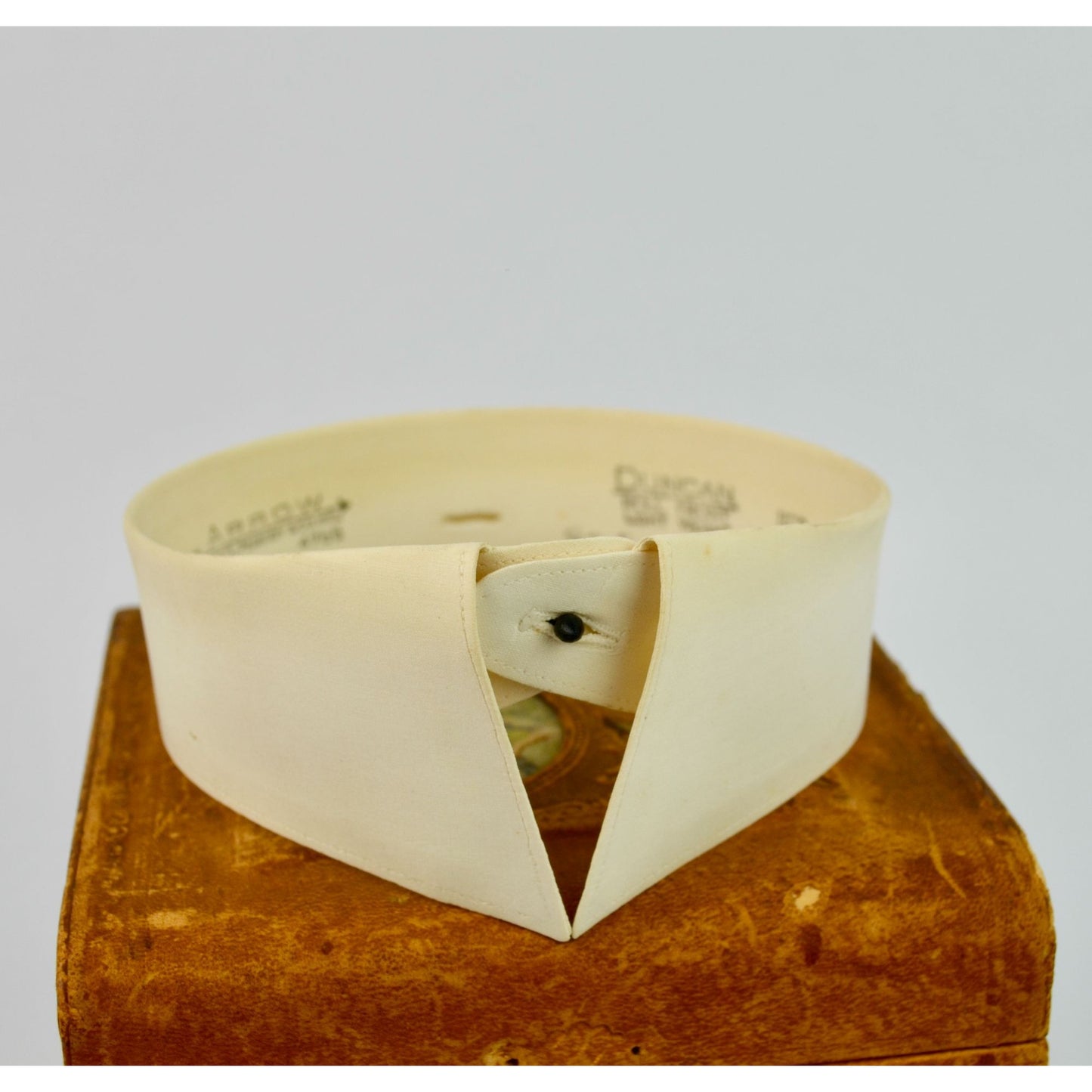 Antique Victorian Men's Cuff & Collar Stay Box Leather Covered Wood