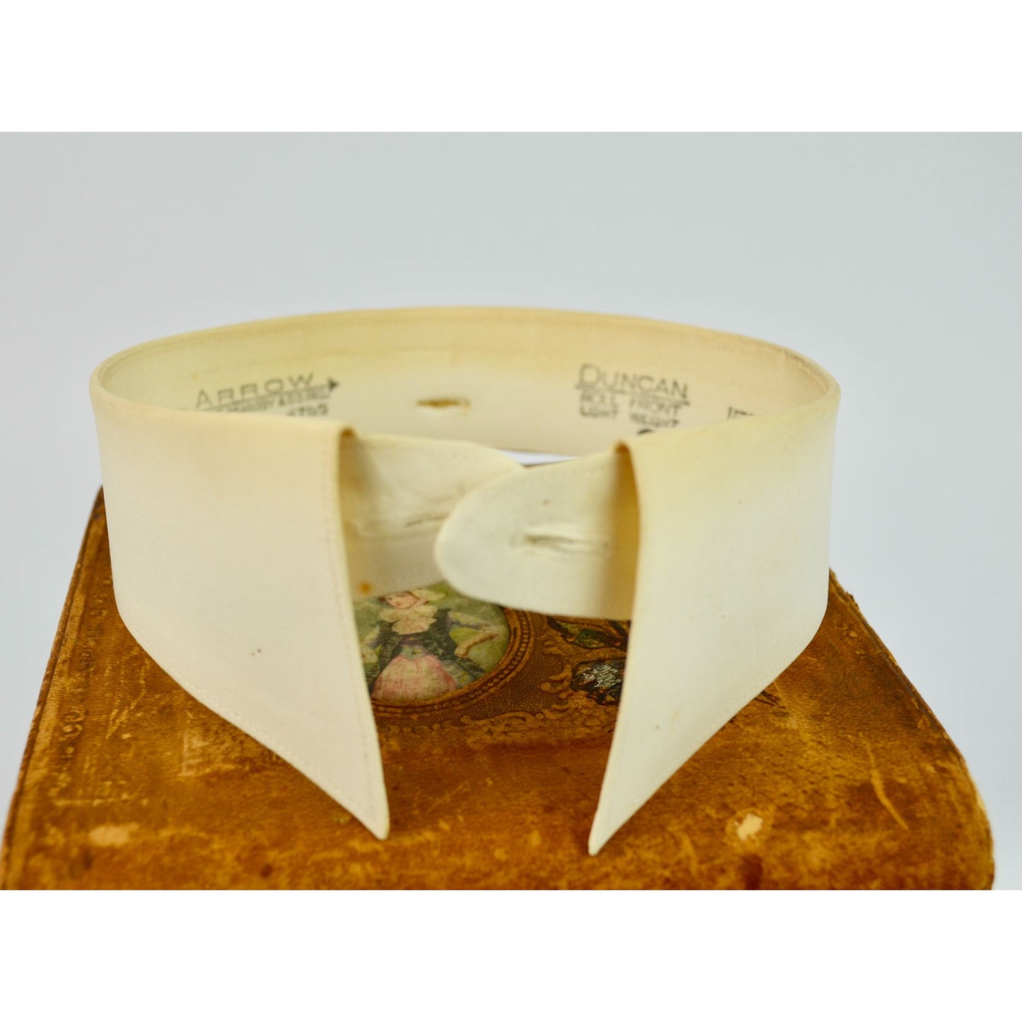 Antique Victorian Men's Cuff & Collar Stay Box Leather Covered Wood