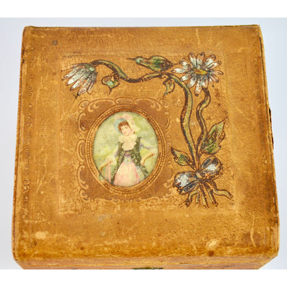 Antique Victorian Men's Cuff & Collar Stay Box Leather Covered Wood