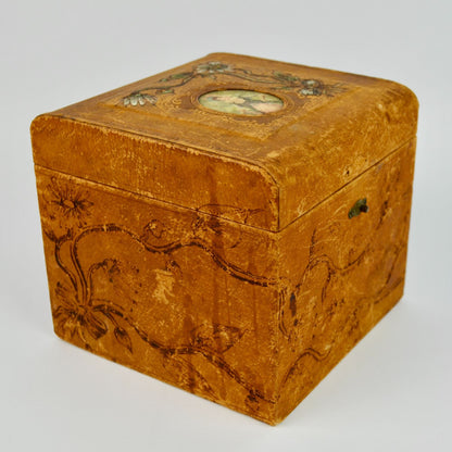 Antique Victorian Men's Cuff & Collar Stay Box Leather Covered Wood