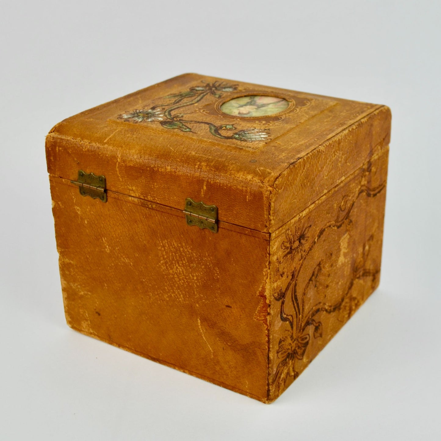 Antique Victorian Men's Cuff & Collar Stay Box Leather Covered Wood