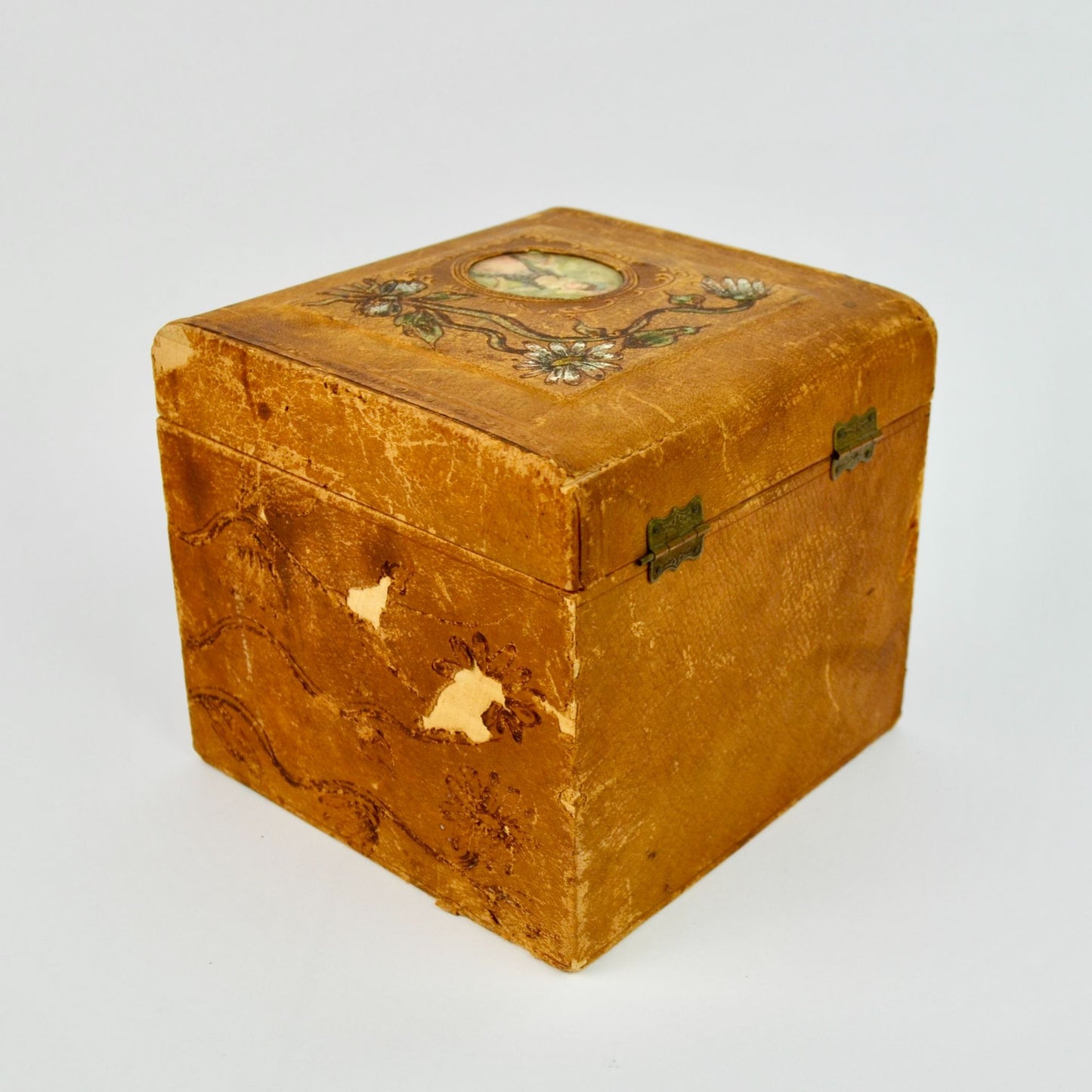 Antique Victorian Men's Cuff & Collar Stay Box Leather Covered Wood