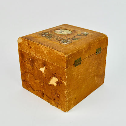 Antique Victorian Men's Cuff & Collar Stay Box Leather Covered Wood