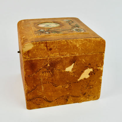 Antique Victorian Men's Cuff & Collar Stay Box Leather Covered Wood