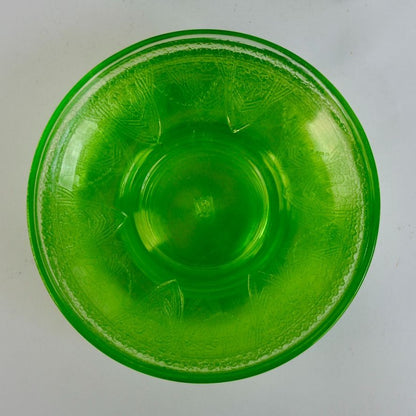 Federal Uranium Vaseline Glass Lovebirds Saucers Set of 8 Green