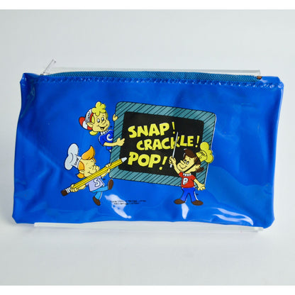 Kellogg's Snap Crackle Pop Rice Krispies Blue Vinyl Pencil Pouch Vintage