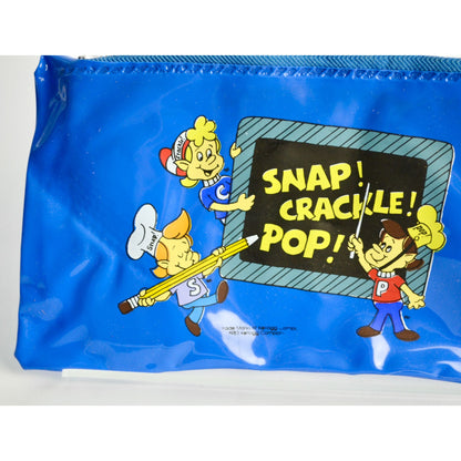 Kellogg's Snap Crackle Pop Rice Krispies Blue Vinyl Pencil Pouch Vintage