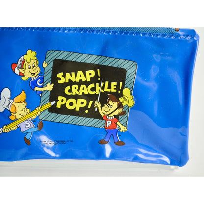 Kellogg's Snap Crackle Pop Rice Krispies Blue Vinyl Pencil Pouch Vintage