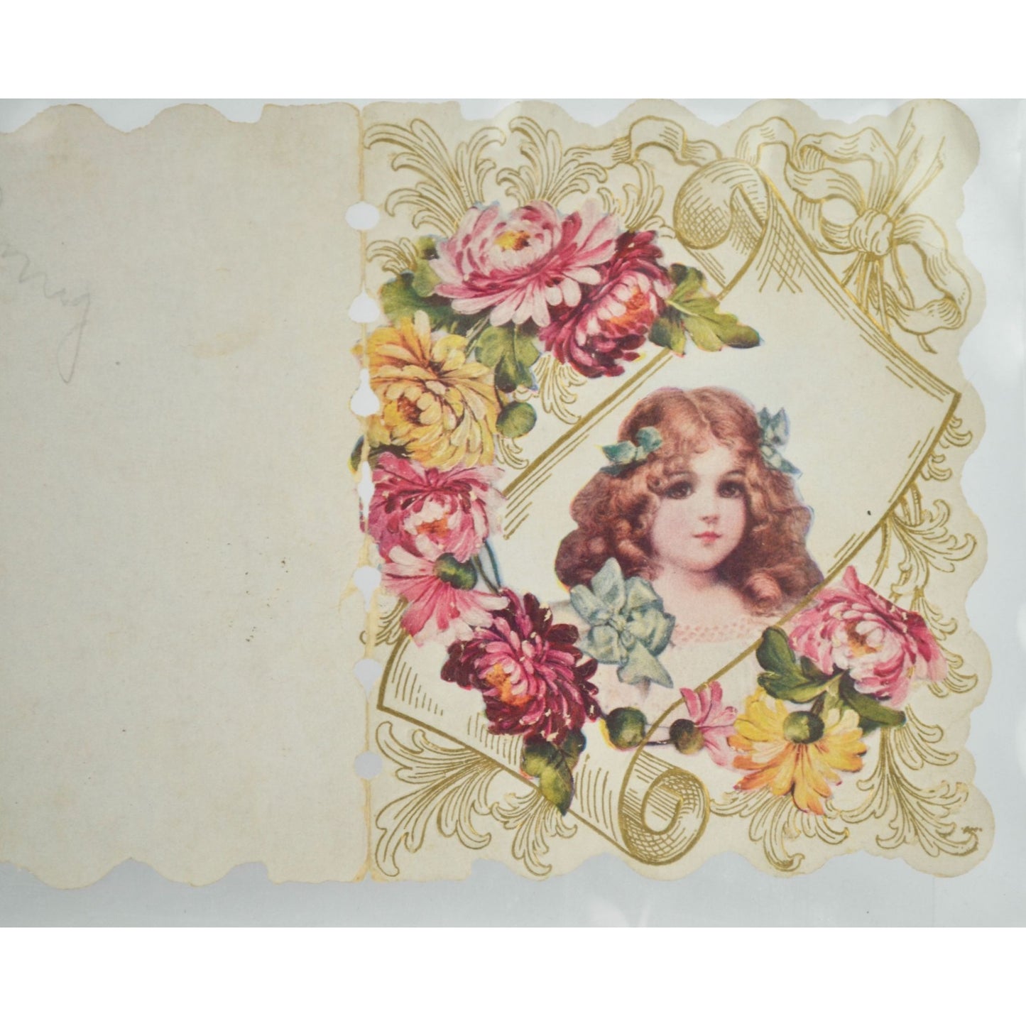 Vintage Valentine Card Girl Pink Flowers