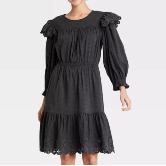 Universal Thread Gray Ruffle Long Sleeve Dress