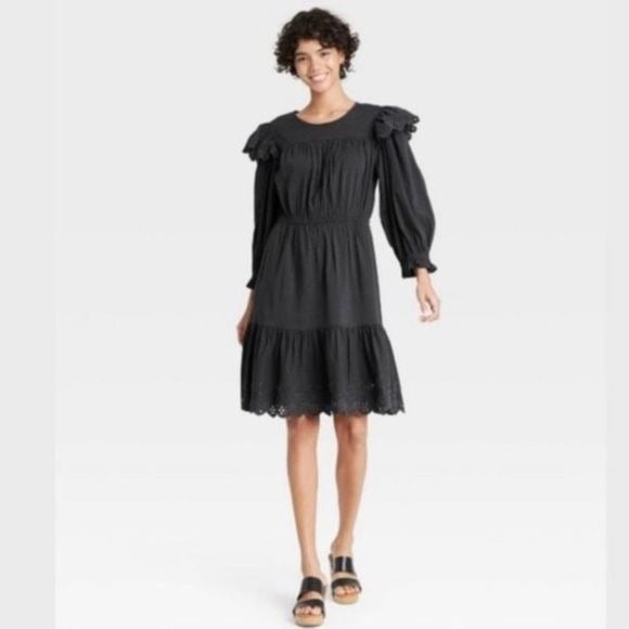 Universal Thread Gray Ruffle Long Sleeve Dress