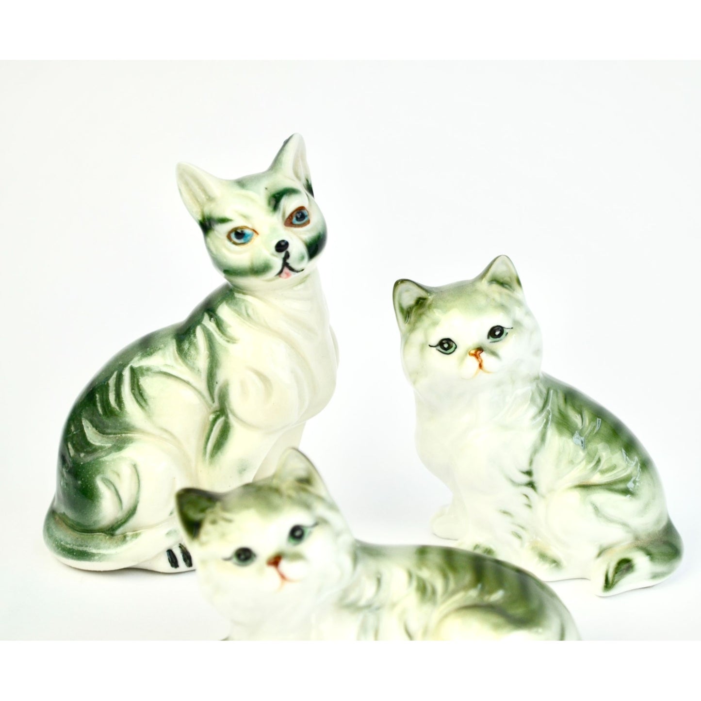 Enesco Taiwan Gray Tabby Cats Ceramic Set of 3 Vintage