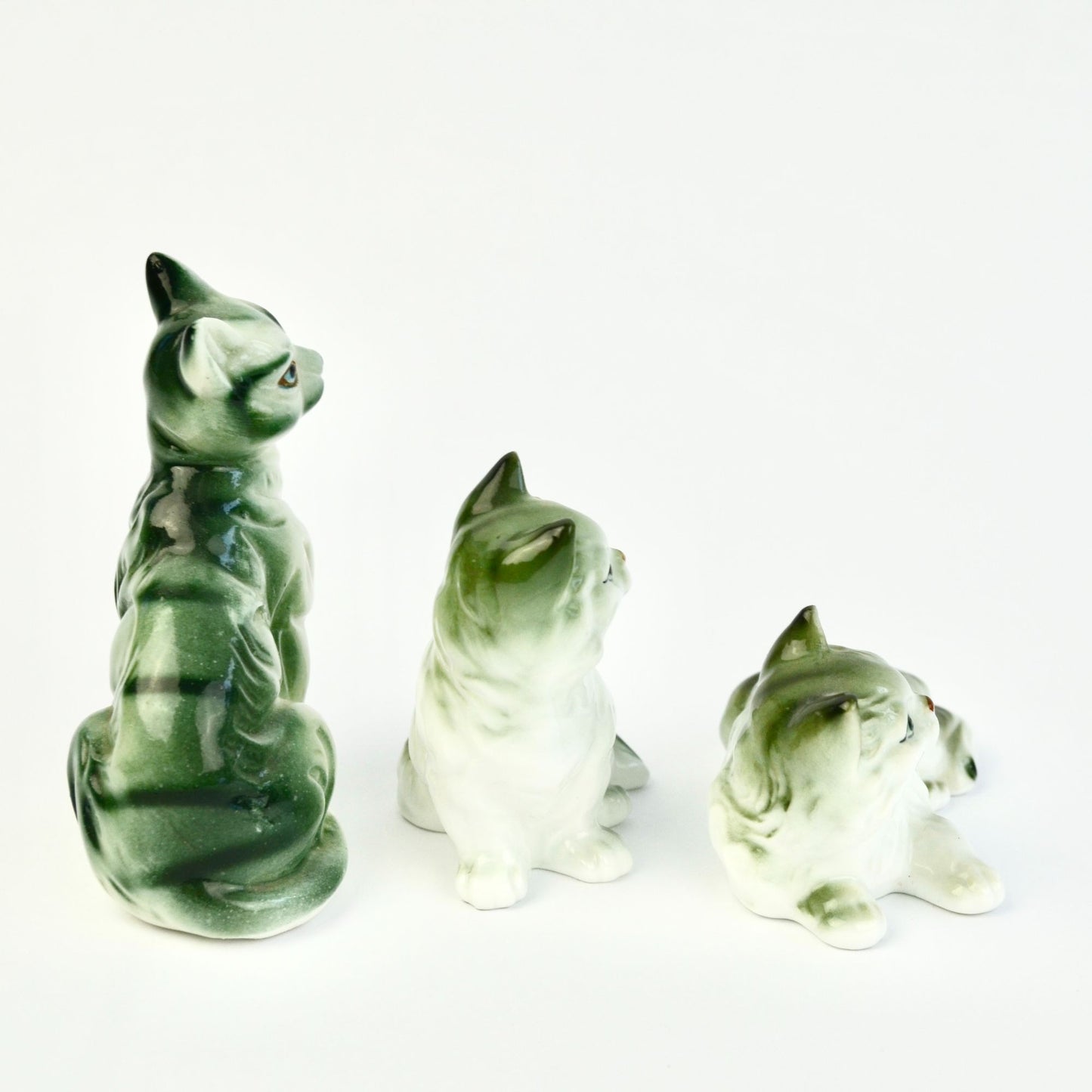 Enesco Taiwan Gray Tabby Cats Ceramic Set of 3 Vintage