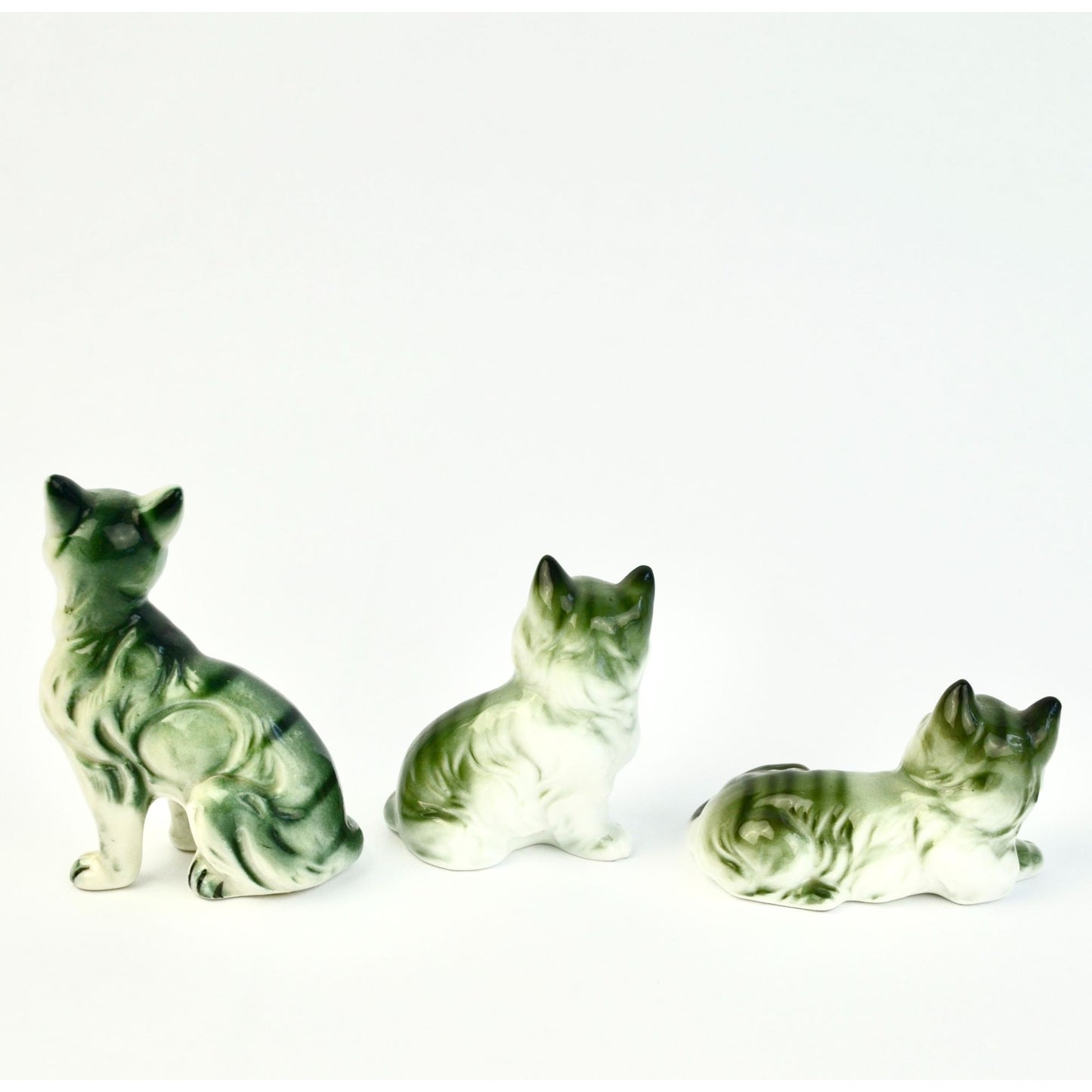 Enesco Taiwan Gray Tabby Cats Ceramic Set of 3 Vintage
