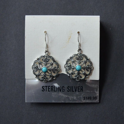 Sterling Silver Marcasite Turquoise Drop Pendant Earrings NEW