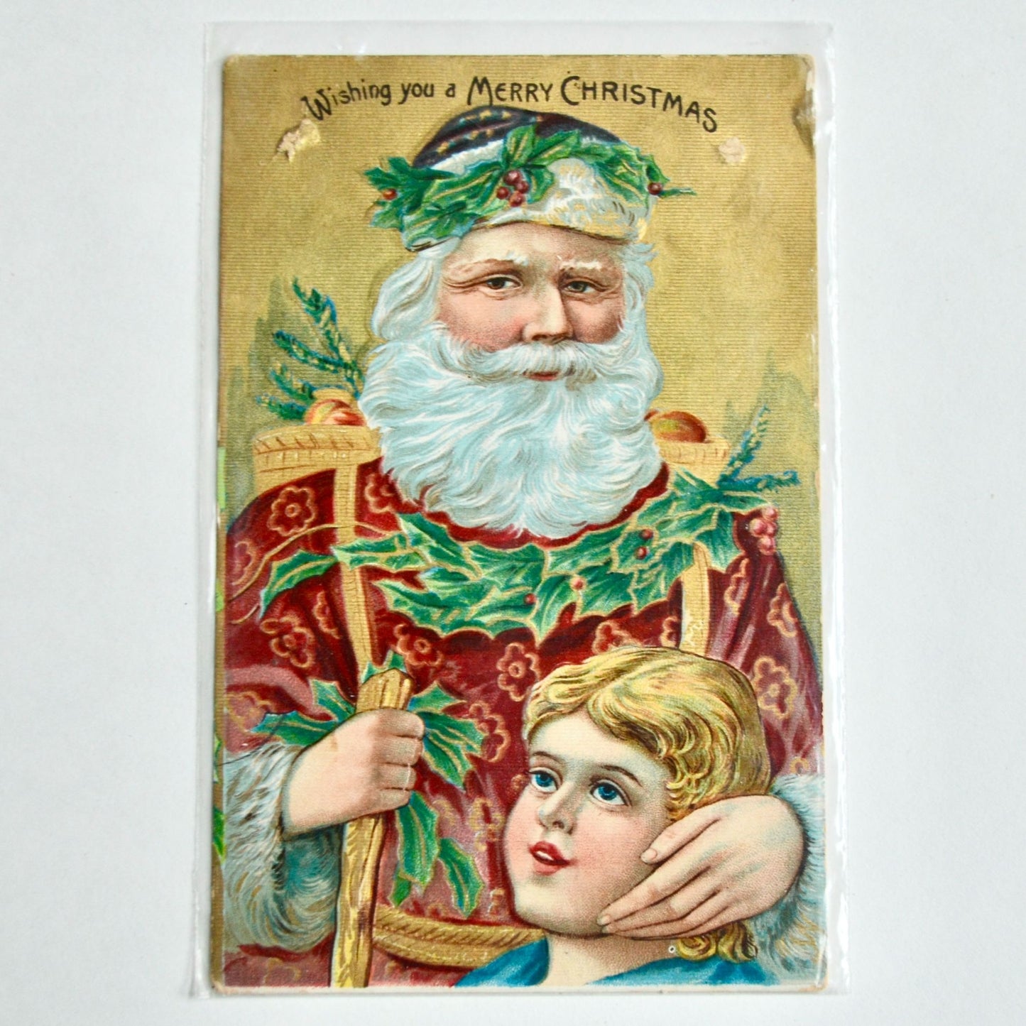 Antique Early 1900s Christmas Postcard Germany Santa Child