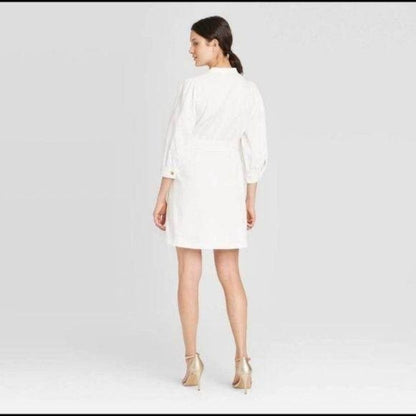 New Who What Wear White Puff Sleeve White Dress
