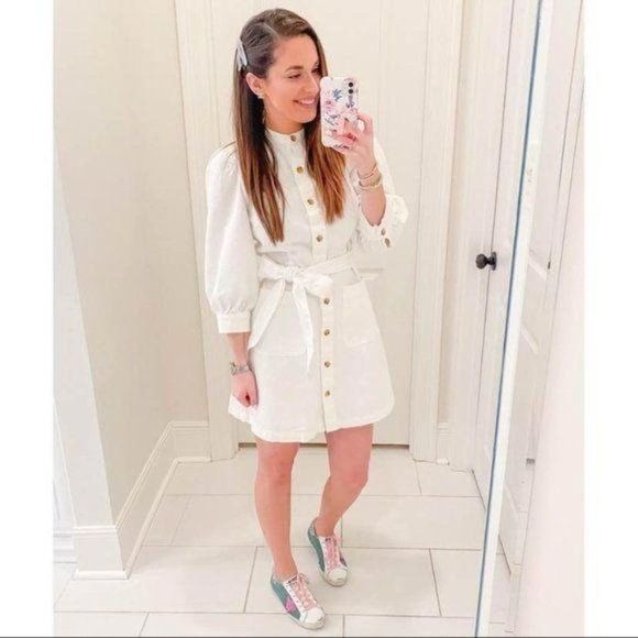 New Who What Wear White Puff Sleeve White Dress