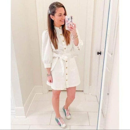 New Who What Wear White Puff Sleeve White Dress