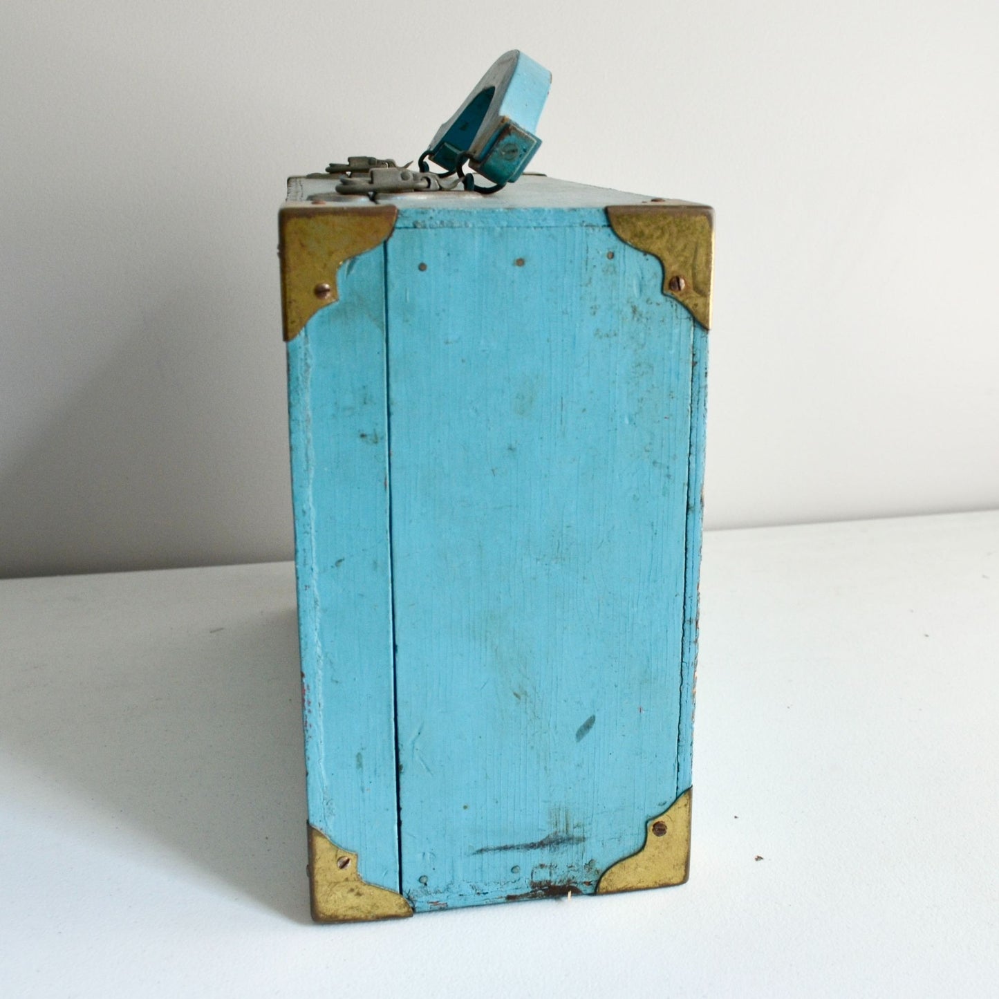 Vintage Roller Skate Wood Case Box Blue "Moulton's Rollerdrome Rush City, MN"