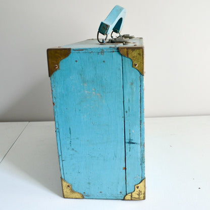 Vintage Roller Skate Wood Case Box Blue "Moulton's Rollerdrome Rush City, MN"