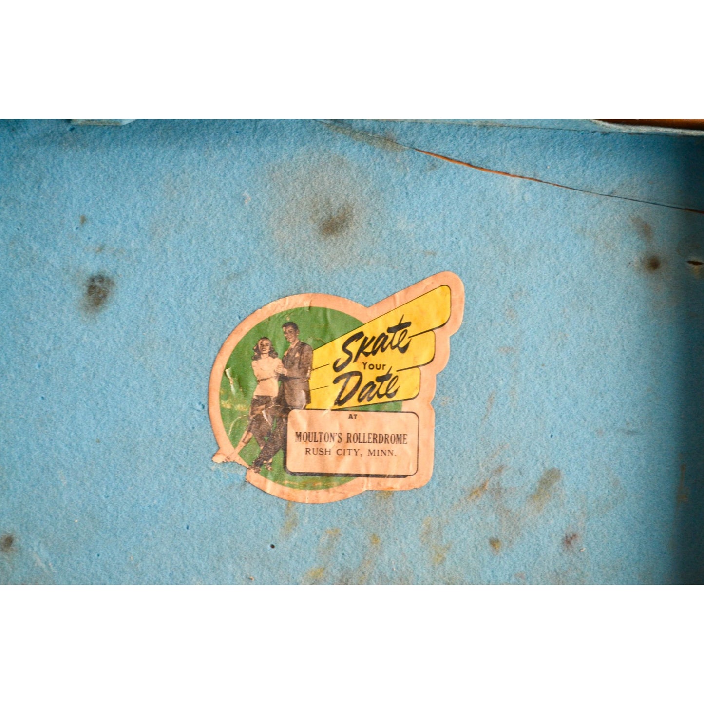 Vintage Roller Skate Wood Case Box Blue "Moulton's Rollerdrome Rush City, MN"