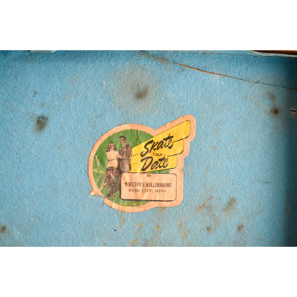 Vintage Roller Skate Wood Case Box Blue "Moulton's Rollerdrome Rush City, MN"