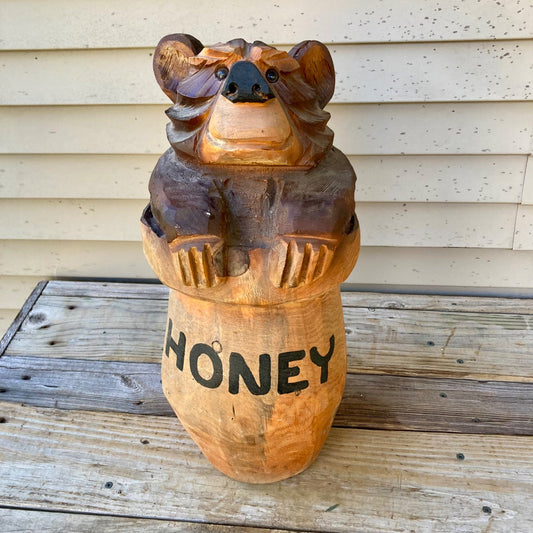 Vintage Chainsaw Art Wood Bear Carving 20" Honey Carved Folk-art