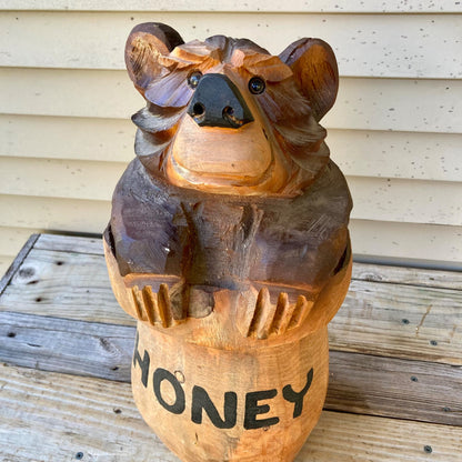 Vintage Chainsaw Art Wood Bear Carving 20" Honey Carved Folk-art