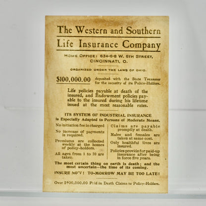 Western Southern Life Insurance Company Victorian Trading Card Antique