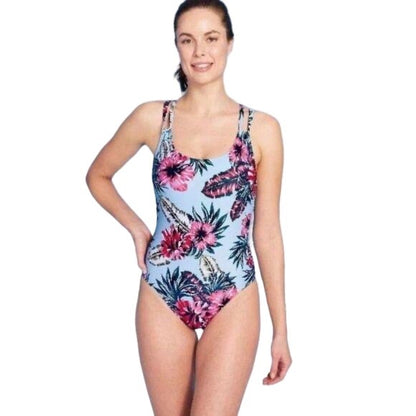 Kona Sol Blue Floral One Piece Swimsuit